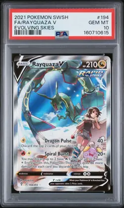 Pokemon TCG Rayquaza V 194/203 Evolving Skies Alt Art PSA 10 - Image 1
