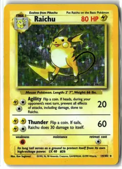 1999 Raichu ⭐ 14/102 Holo Rare Base Set WOTC Vintage Unlimited Pokemon LP/MP - Image 1