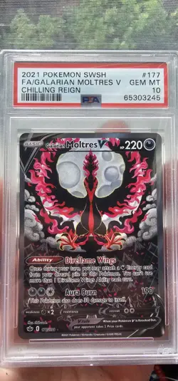 2021 POKEMON SWORD & SHIELD CHILLING REIGN FULL ART/GALARIAN MOLTRES V PSA 10 - Image 1