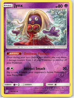 Jynx 76/236 Uncommon Unified Minds Pokemon Reverse Holo Near Mint - Image 1