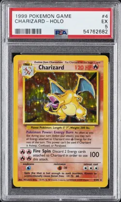 1999 POKEMON BASE SET UNLIMITED #4 CHARIZARD-HOLO PSA 5 - Image 1