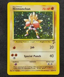 Hitmonchan 8/130 Base Set 2 Holo Rare Swirl Pokemon Card LP - Image 1