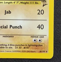 Hitmonchan 8/130 Base Set 2 Holo Rare Swirl Pokemon Card LP - Image 4