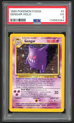 Pokemon Card - PSA 3 Gengar 5/62 - Fossil Set Holo - VG - PSA3 - Image 1