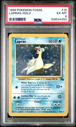 1999 Pokemon TCG Lapras Fossil 10/62 Holo Unlimited Holo Rare PSA 6 - Image 1