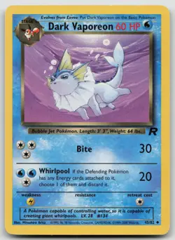 Dark Vaporeon 45/82 Uncommon Team Rocket Pokemon Unlimited Lightly Played - Image 1