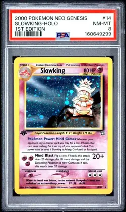 2000 Pokemon Neo Genesis 1st Edition 14 Slowking Holo PSA 8 Near Mint - Image 1