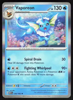 Vaporeon 134/165 151 Holo Near Mint kirisAki Pokemon TCG - Image 1