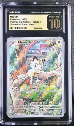 2025 Pokemon Phantasmal Flames Meowth Holo Illustration Rare CGC 10 #106/094 - Image 1