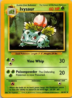 Ivysaur 30/102 Uncommon Base Set Unlimited Pokemon Lightly Played - Image 1