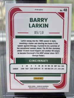 2026 Panini Donruss Barry Larkin Gold Prizm Laser Optic #/10 - Image 2