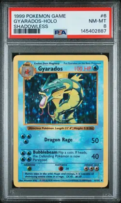 1999 Pokemon Shadowless 6 Gyarados Holo PSA 8 145402887 - Image 1