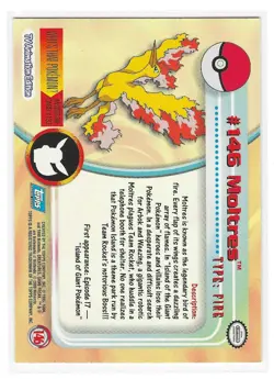 Moltres 146 - Topps Blue Logo Pokemon TV Animation Series Edition NM - Image 2