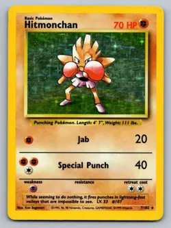 Hitmonchan 7/102 Holo Rare Base Set Unlimited Pokemon HP - Image 1