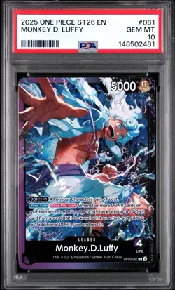 2025 One Piece TCG Monkey.D.Luffy ST26 OP09-061 Leader FOIL PSA 10 -RARE LOW POP - Image 1