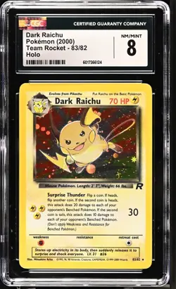 Dark Raichu Holo 83/82 Team Rocket Secret Rare Pokemon Card - CGC 8 - Image 1
