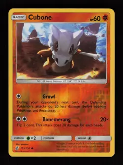 Cubone 105/236 Reverse Holo Common Unified Minds Pokemon Cards - Image 1