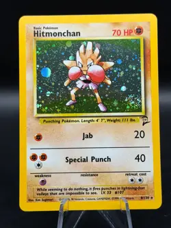 Pokemon 2000 Base Set 2 Hitmonchan Holo Rare SWIRL #8/130 - NM 🌀 - Image 1
