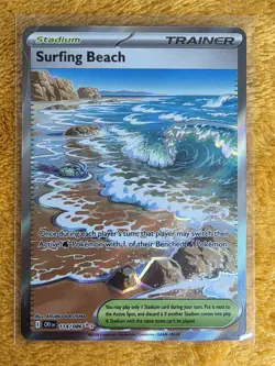 Surfing Beach 114/086 Chaos Rising Pokemon TCG Trainer Stadium Full Art Holo NM - Image 1
