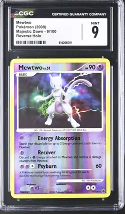 CGC 9 MINT Mewtwo 9/100 Majestic Dawn Reverse Holo Pokemon Card - Image 1