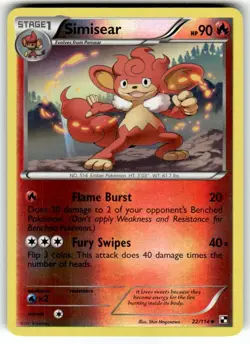 Pokemon - Simisear - 22/114 - Black & White - Reverse Holo - NM - Image 1