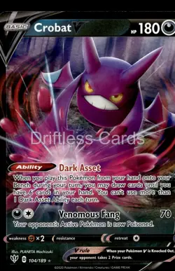 Crobat V 104/189 Holo V Rare Darkness Ablaze Pokemon NM/M - Image 1