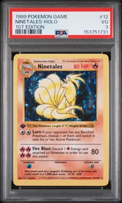 1999 POKEMON GAME 1ST EDITION #12 NINETALES-HOLO PSA 3 - Image 1