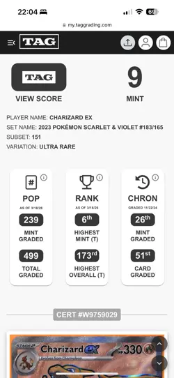 Charizard EX 183/165 Scarlet & Violet 151 Pokemon TCG TAG 9 English - Image 3