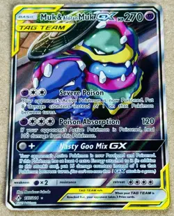 POKEMON UNBROKEN BONDS MUK & ALOLAN MUK GX FULL ART ULTRA RARE HOLO 197/214 NM/M - Image 2