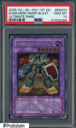 2005 YU-GI-OH! ELEMENTAL ENERGY 1ST EDITION #EN033 E-HERO RAMPART BLSTR. PSA 10 - Image 1