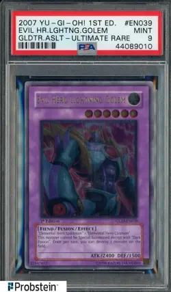 2007 YU-GI-OH! GLAS-GLADIATOR'S ASSAULT #EN039 EV-HERO LGHTNG.GOLEM GLAS PSA 9 - Image 1