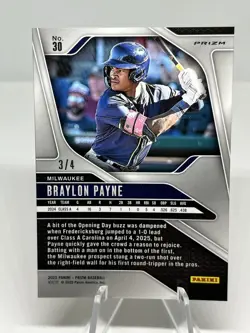2025 Panini Prizm Braylon Payne Gold Pandora 3/4 Milwaukee Brewers Card #30 - Image 2