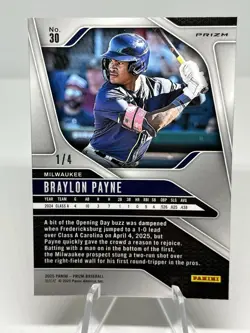 2025 Panini Prizm Braylon Payne Gold Pandora 1/4 Milwaukee Brewers Card #30 - Image 2