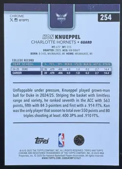 2025 TOPPS CHROME RED WHITE & BLUE REFRACTOR #254 KON KNUEPPEL RC FREE SHIP - Image 2