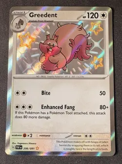 Pokemon Card Greedent 206/091 Paldean Fates Holo Shiny Rare NM - Image 1