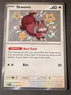 Skwovet 205/091 - Paldean Fates - Shiny Rare - Pokemon TCG - Image 1