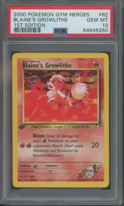 Pokemon TCG Blaine's Growlithe 62/132 Gym Heroes 1st Edition Rare PSA 10 - Image 1
