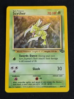 Pokemon Scyther 10/64 Jungle Holo LP Lightly Played Vintage 1999 WOTC - Image 1