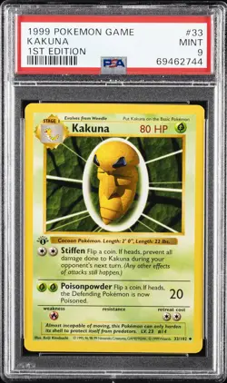 1999 POKEMON BASE SET 1ST EDITION #33 KAKUNA PSA 9 - Image 1
