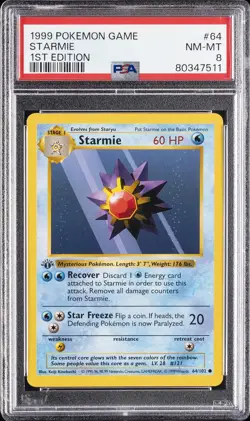 1999 POKEMON BASE SET 1ST EDITION #64 STARMIE PSA 8 - Image 1