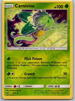 Carnivine 6/73 Uncommon Shining Legends Pokemon Reverse Holo Lightly Played - Image 1