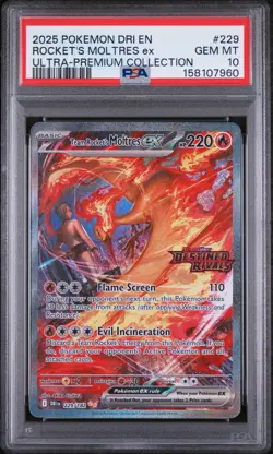 2025 POKEMON DRI EN-DESTINED RIVALS #229 TEAM ROCKET'S MOLTRES EX PSA 10 - Image 1