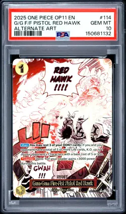 One Piece 2025 Gum-Gum Fire-Fist Pistol Red Hawk Alternate Art OP11-114 R PSA 10 - Image 1