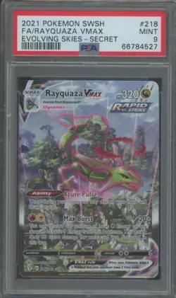 Pokemon TCG Rayquaza Vmax 218/203 Evolving Skies Secret Art Rare PSA 9 - Image 1