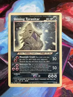 SUNFADED Pokemon TCG Shining Tyranitar Neo Destiny Holo Card 113/105 HP Crease - Image 1