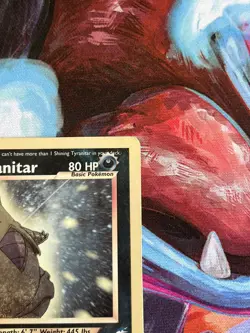 SUNFADED Pokemon TCG Shining Tyranitar Neo Destiny Holo Card 113/105 HP Crease - Image 4