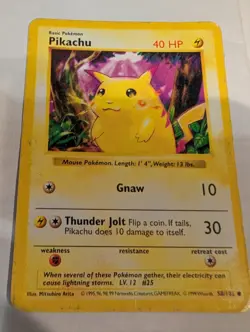 Pikachu 58/102 Common Base Set Unlimited Pokemon - Image 1