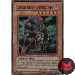 Yugioh Destiny HERO - Double Dude POTD-EN012 Super Rare 1st Edition LP - Image 1