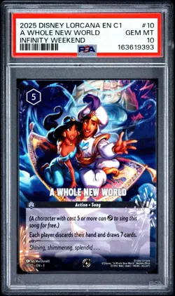 2025 DISNEY LORCANA EN C1-LORCANA CHALLENGE PROMO #10 A WHOLE NEW WORLD PSA 10 - Image 1