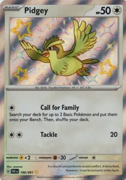 Pidgey 196/091 Shiny Rare Paldean Fates Pokemon Holo Near Mint - Image 1